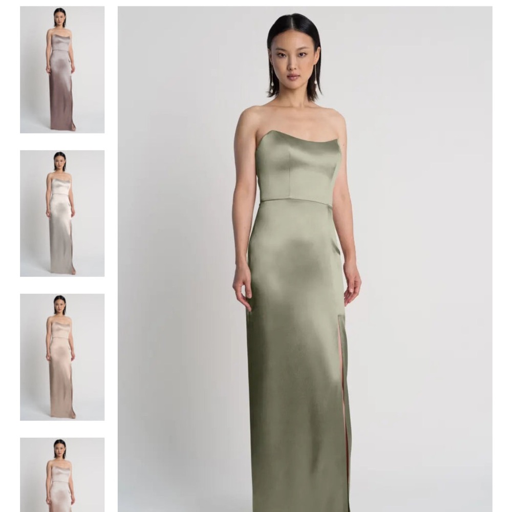 Nadia Jenny Yoo Olive Green Strapless Satin Dress